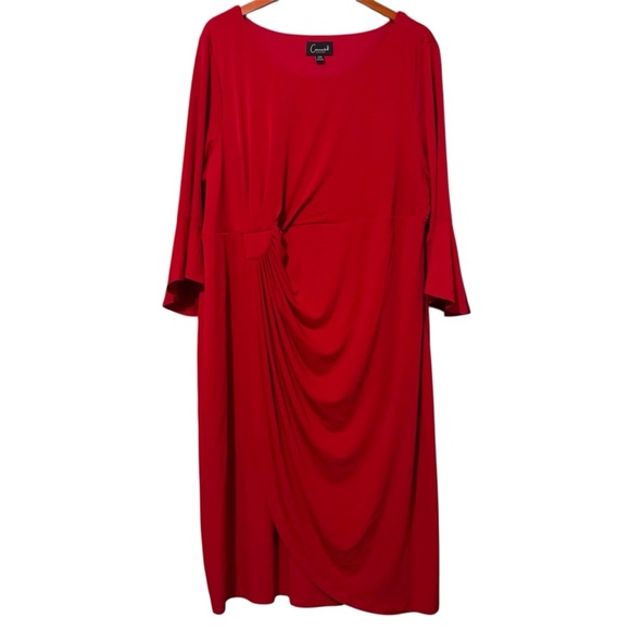 Connected Apparel Red Stretch Bell Sleeve Sheath Dress Size 24W - Picture 1 of 4